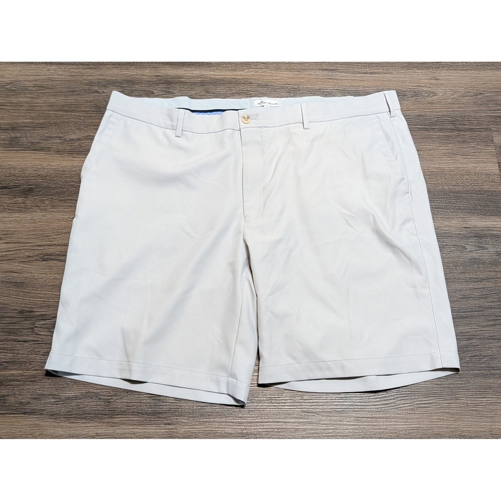 Peter Millar Performance Golf Shorts Mens 42 Light Gray Tree Logo‎ Preppy